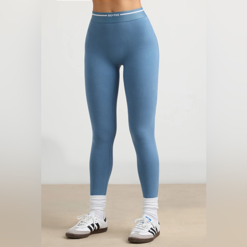 Bo+Tee Steel Blue High Waist Leggings with elastic waist band Sz SMALL